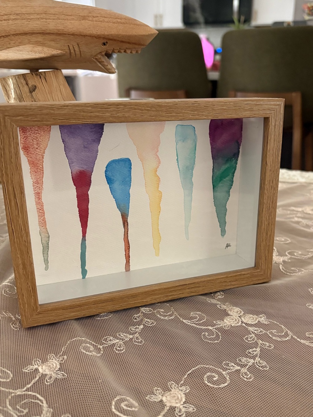 Framed Watercolor Colorful stalactites original